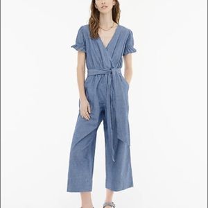 J Crew chambray ruffle sleeve jumpsuit